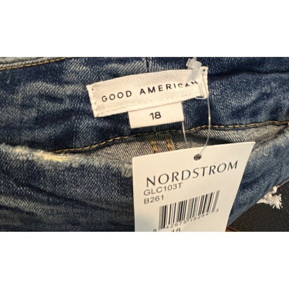 NWT Good American Good Legs Crop Distressed Knee High Rise Skinny in Blue 18 - Picture 4 of 4